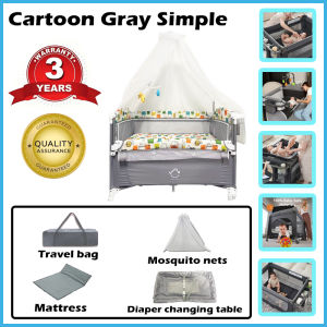 COD Portable Foldable Baby Bed Baby Cot Adjustable Cradle Travel Cot Side Door Baby Crib Katil Bayi 2 Level Portable Bed