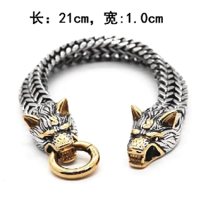 Fashionable Mens Bracelet Featuring a Wolf Head Designs in Stainless Steel Suitable for Various Event and Gatherings
