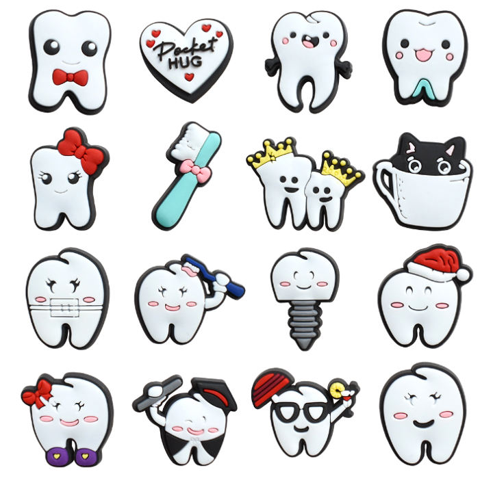 Crocs Teeth Dentist tooth toothbrush Jibbitz Pins for shoes bags High