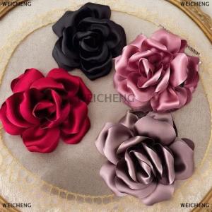 [COD] WEICHENG Temperament Satin Rose Flower Headwear Hair Claw Clips For Women Ponytail Holder Shark Clamp Hair Clip Hair Accessories