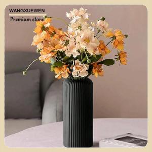 [COD] แจกันพลาสติกเหมือนเซรามิกลายทางสำหรับตกแต่งดอกไม้แจกันดอกไม้เล็กๆที่จัดแสดง