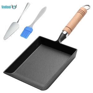 Iron Pan Wood Handle Versatile Frying Pan Egg Yaki Fry Pan for Home Kitchen [Vodool Official Center]