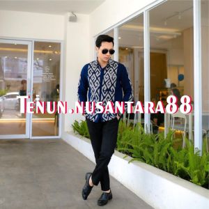 SET COUPLE BAJU TENUN BIRU DRESS TENUN KEMEJA TENUN PRIA BAJU PESTA