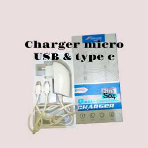 Charger Universal 2in1 Kecepatan Cepat untuk Type-C & Micro USB Warna Putih
