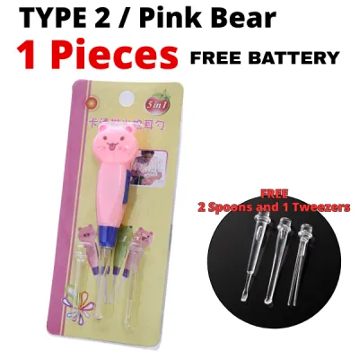 1pc/6pcs Animal Wax EarPick Remover Cleaner Tools LED Light Soft Baby Tweezers Silicone Pengorek Telinga Lampu 婴儿宝宝挖耳朵清洁带灯