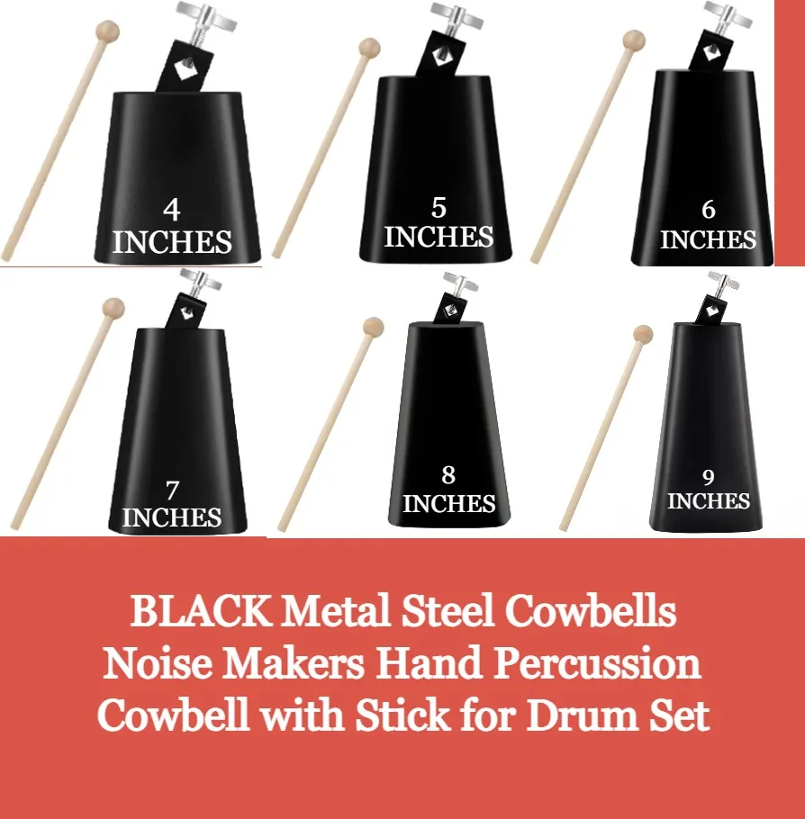 Cow Bell Drum Set,Metal Cowbell with Stick,Noise Maker Hand