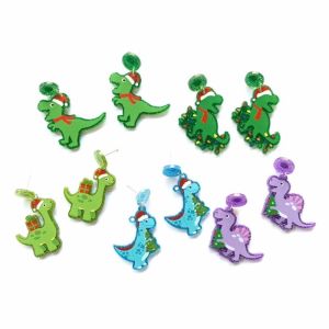 LABAICAI Glitter Acrylic Xmas Tree Dinosaur Animal Pendant Earrings Women Jewelry Christmas Earrings Stud Earrings