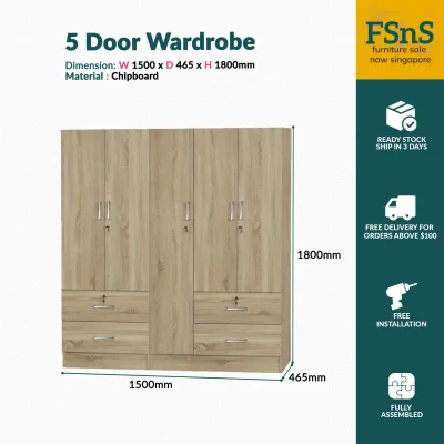 SG Ready Stock Wardrobe / Storage (5 Door) KM2418KM3518