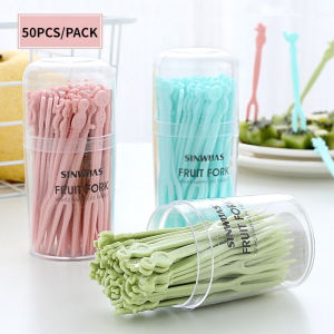 50Pcs/Set Food Plastic Afternoon Tea Fruit Cake Disposable Tableware Fruit Forks