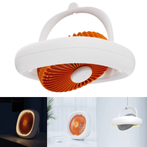 Universal 4000mAh USB Rechargeable Remote Control Oscillating Fan 4 Gears Desk Ceiling Fan with LED Camping Lamp