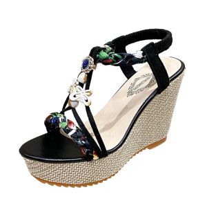 【Free Shipping】Summer New Waterproof Platform Wedge Sandals 2025 Color Block Ethnic Open-Toe Beach Shoes Womens Fashionable Breathable Sandals