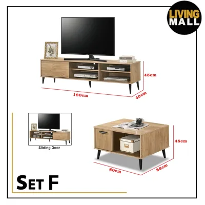 Living Mall Reagan Coffee Table and TV Console Bundle In Natural Oak White and Walnut Colour