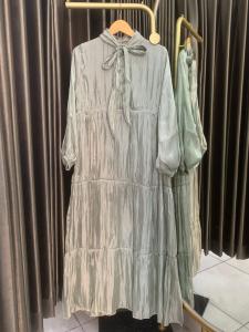Dress Shimer Silk Santoriny Premium Remaja Rempel Susun Gaun Terbaru Kondangan Kekinian 001