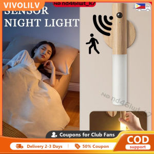 LVYIMAO Smart Motion Sensor Wood Grain Night Light Portable USB Rechargeable Wireless Warm Energy Saving Cabinet Light Magnetic Portable Induction Night Light For Room Corridor