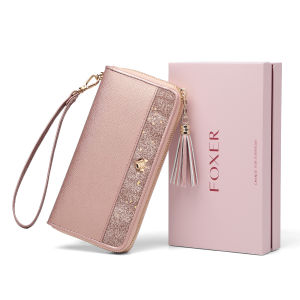 FOXER Women Stylish Long Wallet Leather Women Luxury Money Bag Ladies Party Chic Clutch Cellphone Bag Card Holder