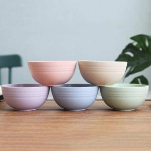 12pcs Bowls Wheat Straw Unbreakable Reusable Soup Bowl Durable Breakfast Bowl with Long Handle Soup Spoons Kitchen Cutlery