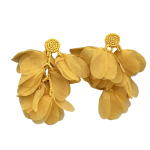 Statement Beaded Chiffon Flower Dangle Earrings Retro Fashion Accessories Wedding Jewelry Trendy Womens Accessory