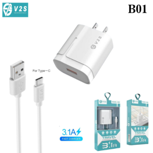 V2S B01 Single 3.1A Universal Adapter Charger Smart Mini USB Over Charge Protection Charger for Micro / iPh / Type-C
