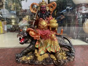 Tượng thần tài Triệu Công Minh cưỡi hổ bằng đồng vẽ màu cực đẹp DxRxC: 38x21x37cm nặng 16kg