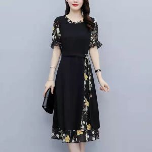 2024 Sifon Jahitan Gaun Wanita Musim Panas Gaun Baru Populer Plus Ukuran Pakaian Wanita Gemuk Mm Slim Fit dan Tipis Temperamen Rok