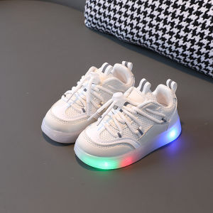 *พร้อมส่งจากไทย*รองเท้าผ้าใบลำลอง รองเท้าผ้าใบสีขาว รองเท้าผ้าใบสีดำ มีไฟกระพริบ  สำหรับเด็กชายและเด็กหญิง ขนาด 21-30 EU