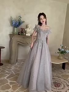 Elegant Grey Long Evening Dress Birthday Gown 2025 Sweet Memory Homecoming Vestidos Women Formal Sparkle Banquet Dresses
