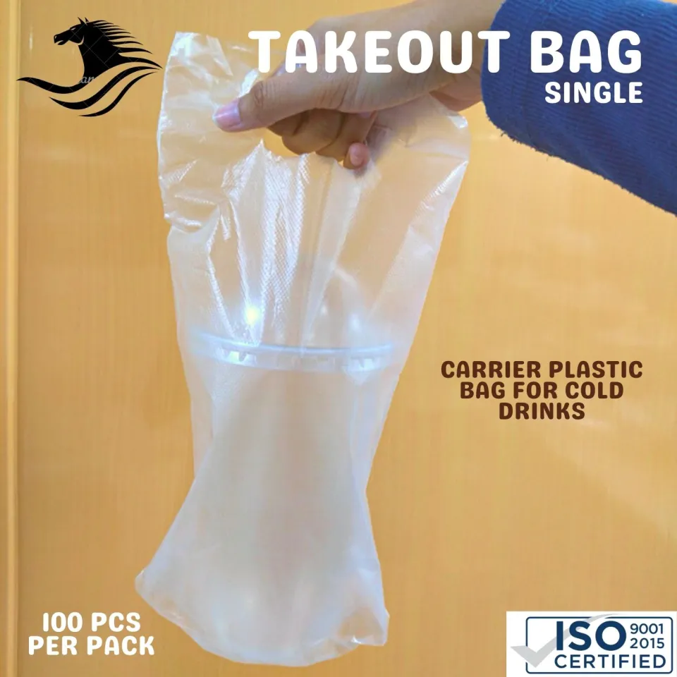 100s Take Out Plastic Bag for Milk Tea Plastic Carrier Bag