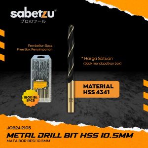 Mata Bor Besi 10.5MM HSS Material 4341 Titanium Coat 105mm - HSS Twist Drill Bits Size 10.5 MM Mata Bor Besi Kayu Aluminium PVC Plastik Akrilik Papan Acrylic Metal Besi Wood Plastic Steel Hitam Black Mata Bor Satuan JOB24.2105 SABETZU