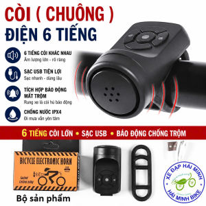 Còi ( Chuông ) điện cho xe đạp có 6 tiếng sạc USB & tích hợp báo động mất trộm