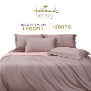 Hallmark Smooth Lyocell 1200TC Premium Bedding Set - Ultra Cooling TENCEL Fitted Sheet with Duvet Cover Package