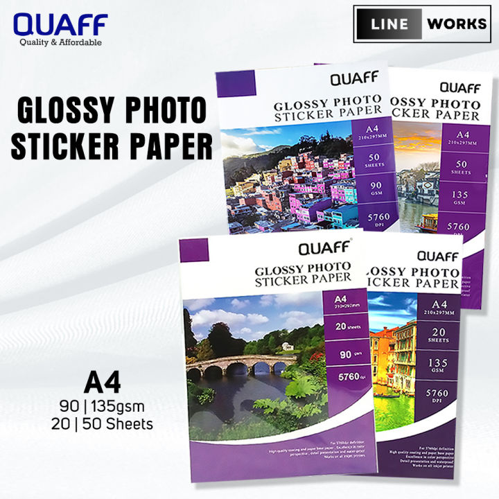 Lineworks QUAFF Inkjet Photo Sticker Paper Glossy 135GSM 90GSM A4