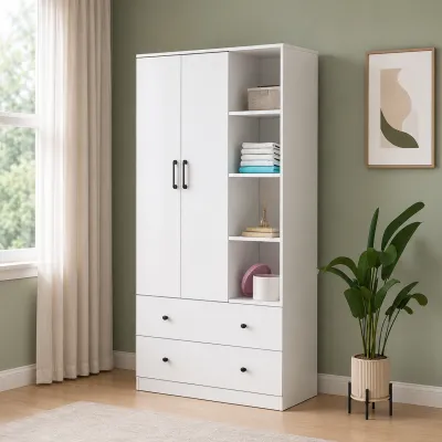 LivingMall MIORI 2/3-Door Wooden Wardrobe Modern Clothes Cabinet with CARB-P2 Low Formaldehyde Board