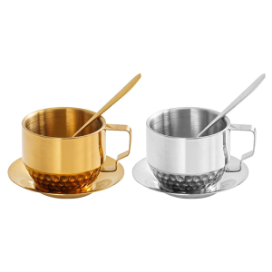 Hai mặt bao quanh cách nhiệt ly cà phê đặt cà phê lattes trà ly với muỗng và chiếc đĩa cho lattes trà sữa Espresso