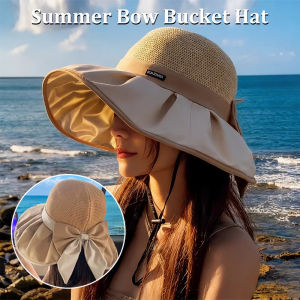 2026 New Womens Summer Bow Bucket Hat UV Protection Sun Hat with Black Glue Face Covering Sun Visor