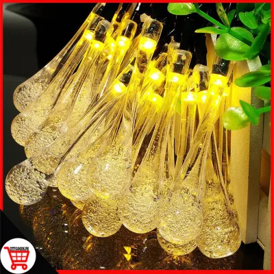 City Goods 30 LED String Solar Light Water droplets Lamp Outdoor Garden Party Christmas lights LED Raindrop Teardrop Solar Powered String Fairy Lights