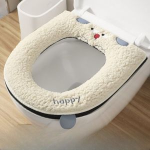 SPUNO พร้อมซิปรูด ที่คลุมที่นั่งชักโครกฤดูหนาว ตุ๊กตาผ้าพลัฌ กันน้ำกันน้ำได้ ปะเก็นฝาชักโครก อุปกรณ์เสริมในห้องน้ำ ใช้ซ้ำได้ เบาะรองนั่งชักโครก ห้องน้ำในห้องน้ำ