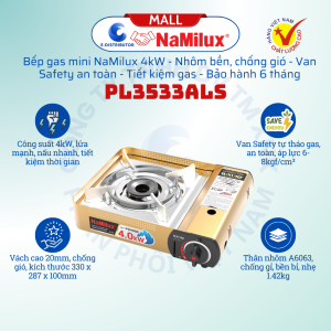 Bếp gas Mini NaMilux PL3533ALS Nhôm A6063 Chống gió Van Safety An toàn Tiết kiệm gas - Hàng chính hãng