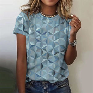 [Local Stock] HBESTY Halloween Christmas Colorful Geometric Pattern T-Shirt For Women Color Block 3D Printed Short Sleeves Summer Harajuku Loose T Shirts O-Neck Tops Tee