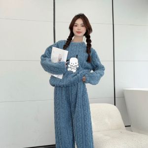 SWEET TIM Velvet Pajamas Set Women Pochacoo Cartoon Flannel Sleepwear Suit Sweet Warm Winter Thicken Nightwear Autumn Winter