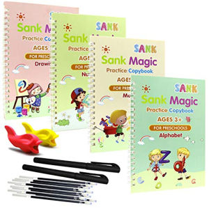 4 BUKU PENA SET MAGIC PRACTICE BOOK SANK MAGIC BOOK Belajar Alfabet Lukisan Aritmatika Matematika