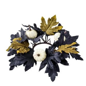 YOUYO Gothic Dark Style Halloween Candle Wreath Reusable Simulated Maple Leaf Candlestick Wreath Exquisite Artificial Wreath Ornament Festival
