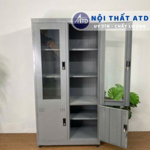 Tủ hồ sơ sắt 2 cánh kiếng trưng bày - tủ kính đựng tài liệu và giấy tờ giá xưởng