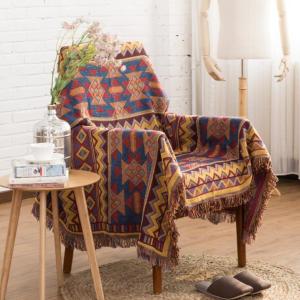 Bohemian Sofa Cover Throw Blankets for Couch Soft Woven Cotton Jacquard Tassels Throw Blankets for Bed Couch Sofa Chair Slipcover Bedspreads Knitted Rug Bed Boho Couch Protector Case for Home Office