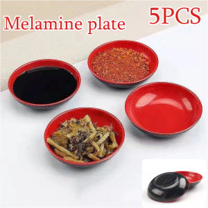 5 Red&Black Soup Plates Melamine Plate Japanese Style Saucer Kitchen Round Seasoning Dish Food Bowls