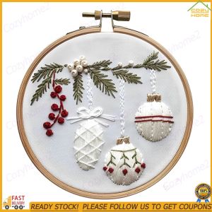 [CY] Christmas Embroidery Starter Kit Includes Embroidery Hoop Embroidery Cloth Threads Cross Stitch Set Handmade Sewing Art Craft Kit for Beginners Adults
