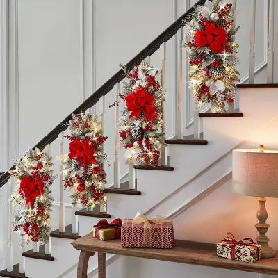 ⚡️Local Delivery⚡️New Year Decor Cordless Prelit Christmas Swag Teardrop Swag Wreath Stair Swag Door Swag GarlandsChristmas Swag Wreaths For Front Door Holiday Wall Window Hanging Ornaments For Indoor Outdoor Home Xmas Decor