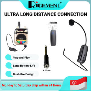 RICHMENT Wireless Microphone Headset 2 In 1 2.4G Wireless Mic System 164ft(50M) Headset and Handheld for Teaching Sport Yoga Tour Guide System Voice Amplifier Window Speaker PA System