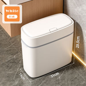 Vision 15L Slit Trash Can with Lid Bathroom Press Type Garbage Can Modern Slit Waste Basket Pop-up Lid Wastebasket Thin Rubbish Bin for Living Room/Office/Kitchen and Narrow Spaces