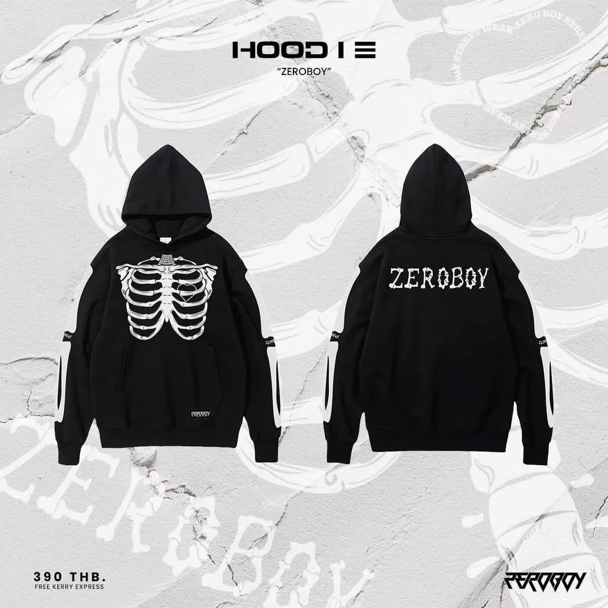 ZEROBOY - เสื้อ Hoodie  11 ลายสกรีน หน้า - หลัง ผ้าสำลีขนาดฟรีไซด์ใส่ได้ทั้งชายและหญิง
