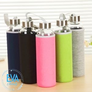 Combo 5 Bình Nước Thuỷ Tinh Nắp Dây Xách 500 Ml Có Vỏ Bọc Vải Giữ Nhiệt Nhiều Màu Cao Cấp M3539